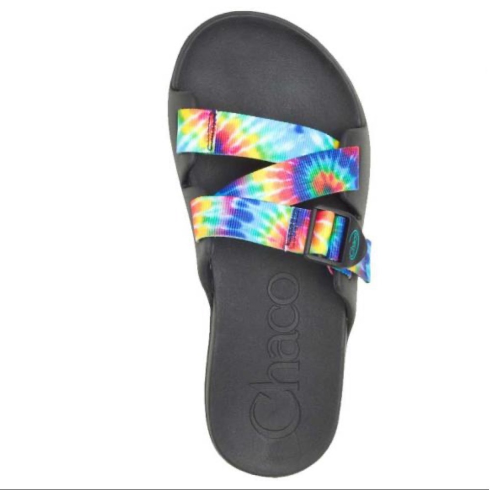 Chaco Tie-Dye Rainbow Strap Slide Sandal - Black Footbed